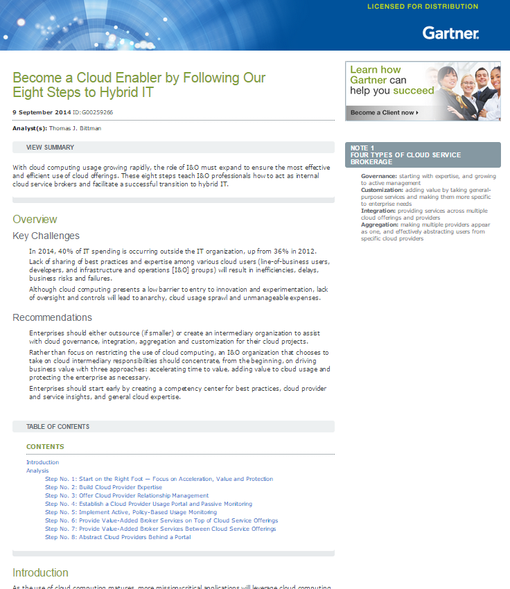 Gartner: Become a Cloud Enabler by Following Our Eight Steps to Hybrid IT